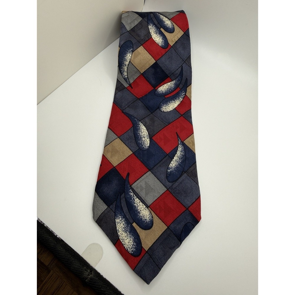 Robert Talbott Studio Nordstrom Tie Silk Red Blue Geometric Paisley Made in USA